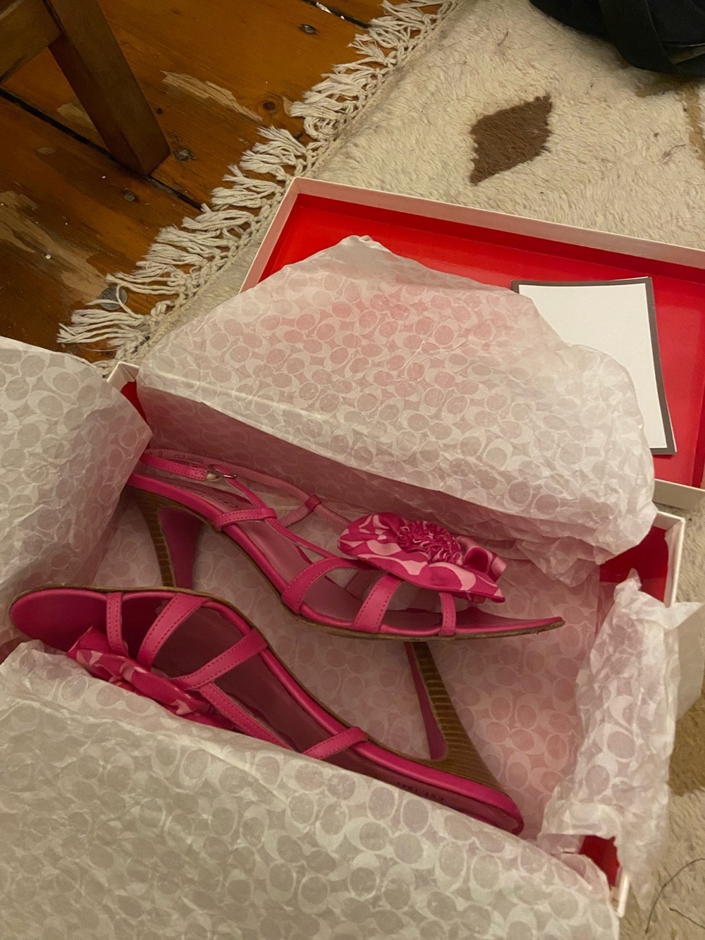 Coach “Farrah” Hot Pink Floral Slingback Heeled Sandals Y2K